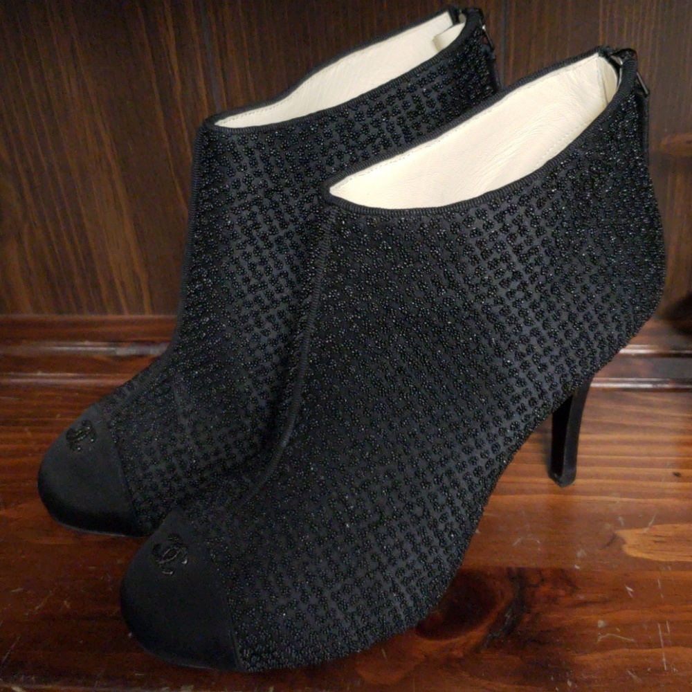 Chanel Black beaded booties